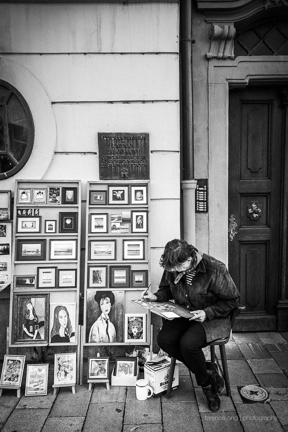 Street artist at work in Bratislava, Slovakia